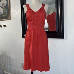 Calvin Klein Jeans Women's Orange Ruched Dress V-Neck Sleeveless Size Small